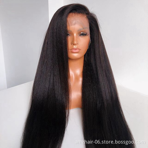 Cheap Kinky Yaki Straight Indian Virgin Human Hair Lace Frontal Wig Pre Pluck Swiss Lace Front Human Hair Wig For Black Women